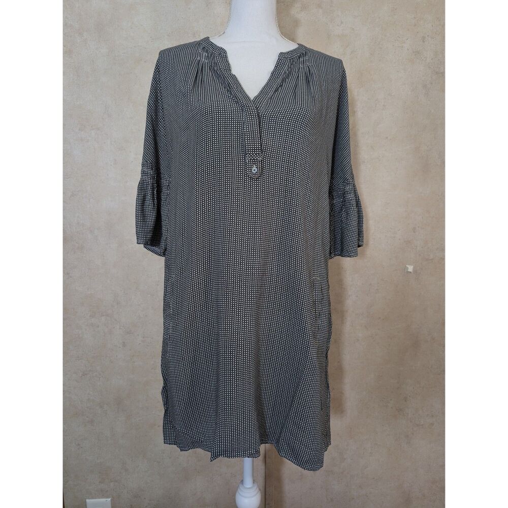Joie Tunic Shirt Dress Womens M Black White Star Print Bell Sleeve Rayon Mini - Picture 2 of 11